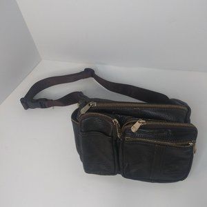 Fuzhiniao Brown Leather Hip Pack Crossbody Travel Streetwear Man Bag Unisex VGC